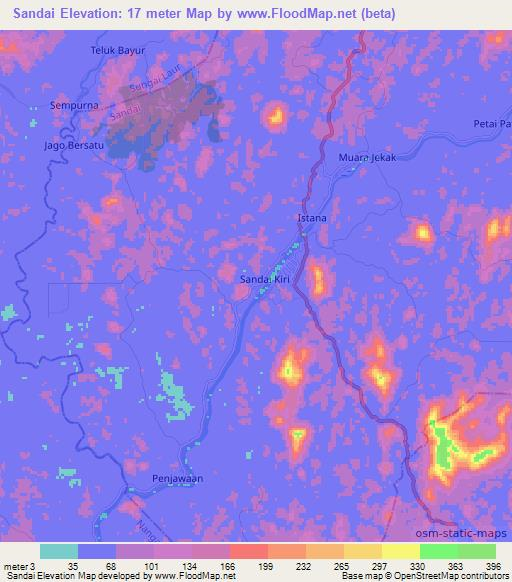 Sandai,Indonesia Elevation Map