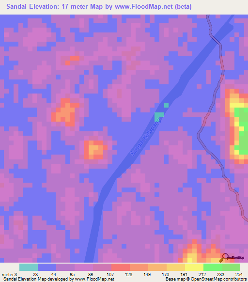 Sandai,Indonesia Elevation Map