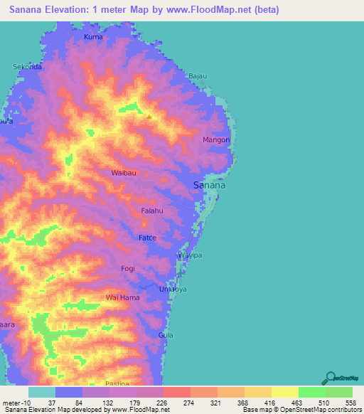 Sanana,Indonesia Elevation Map