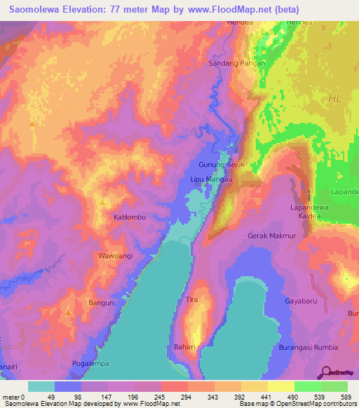 Saomolewa,Indonesia Elevation Map