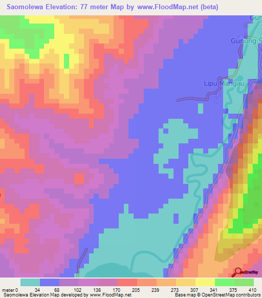 Saomolewa,Indonesia Elevation Map