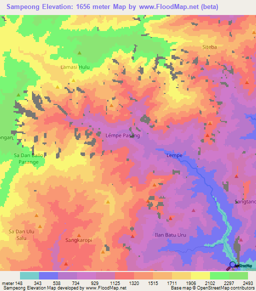 Sampeong,Indonesia Elevation Map