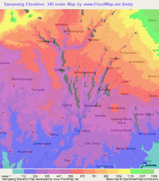 Sampeang,Indonesia Elevation Map