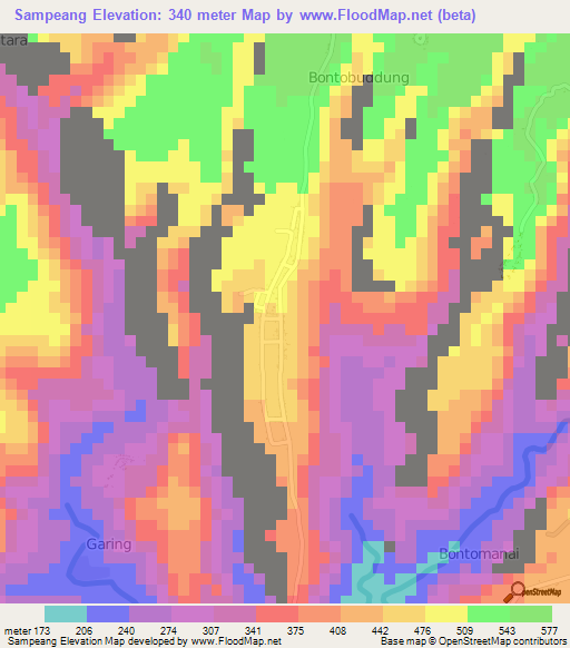 Sampeang,Indonesia Elevation Map