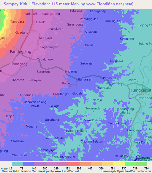 Sampay Kidul,Indonesia Elevation Map