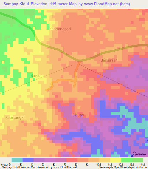 Sampay Kidul,Indonesia Elevation Map