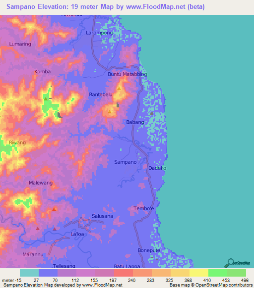 Sampano,Indonesia Elevation Map