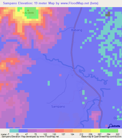 Sampano,Indonesia Elevation Map