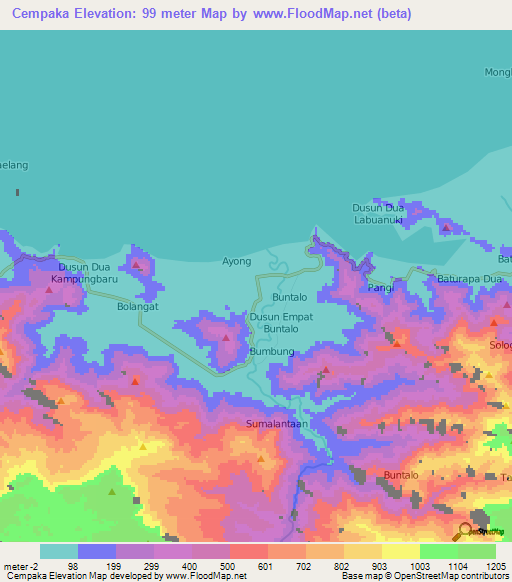 Cempaka,Indonesia Elevation Map