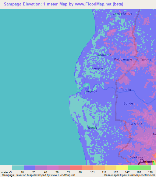 Sampaga,Indonesia Elevation Map