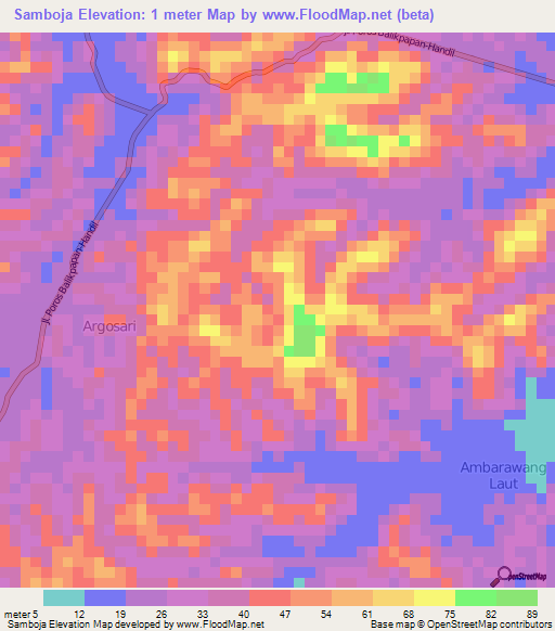 Samboja,Indonesia Elevation Map