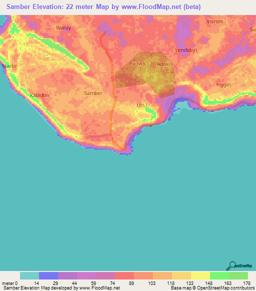 Samber,Indonesia Elevation Map