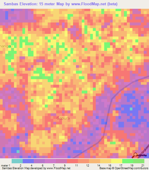 Sambas,Indonesia Elevation Map