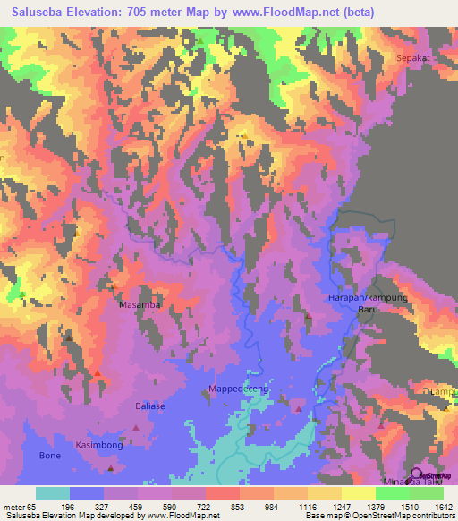 Saluseba,Indonesia Elevation Map