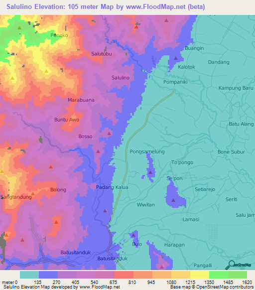 Salulino,Indonesia Elevation Map