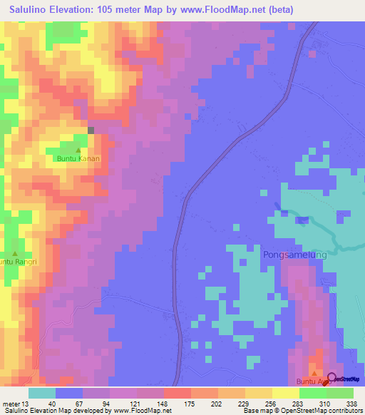 Salulino,Indonesia Elevation Map