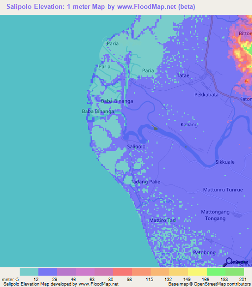 Salipolo,Indonesia Elevation Map