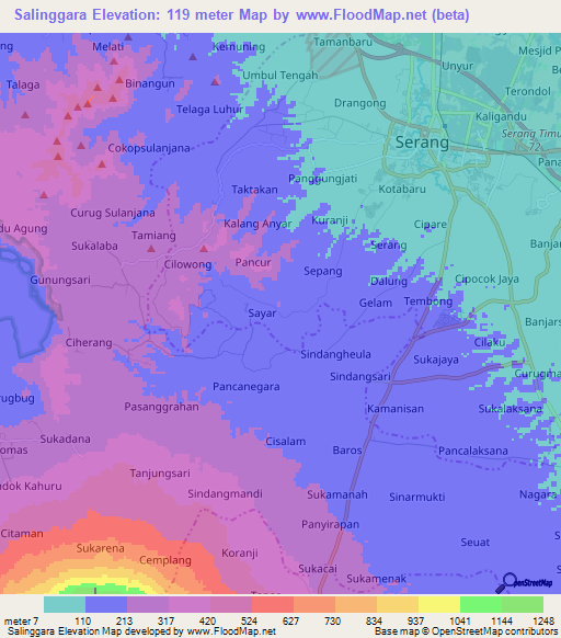 Salinggara,Indonesia Elevation Map