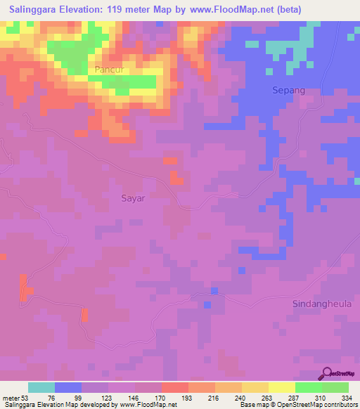 Salinggara,Indonesia Elevation Map