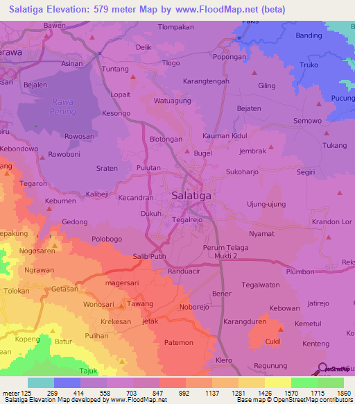 Salatiga,Indonesia Elevation Map