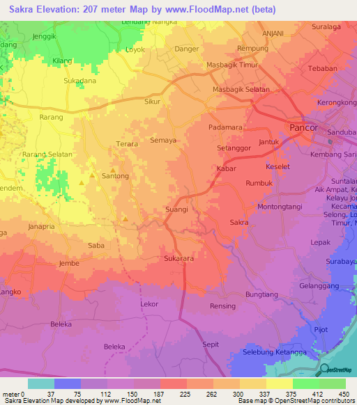 Sakra,Indonesia Elevation Map