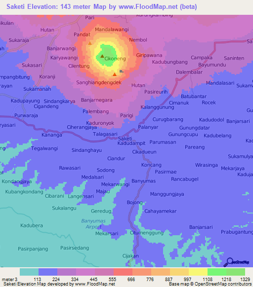 Saketi,Indonesia Elevation Map