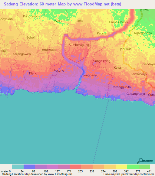 Sadeng,Indonesia Elevation Map