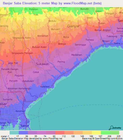 Banjar Saba,Indonesia Elevation Map