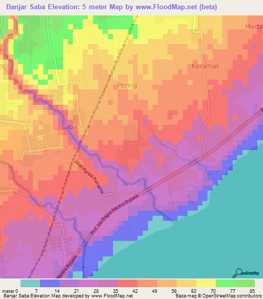 Banjar Saba,Indonesia Elevation Map