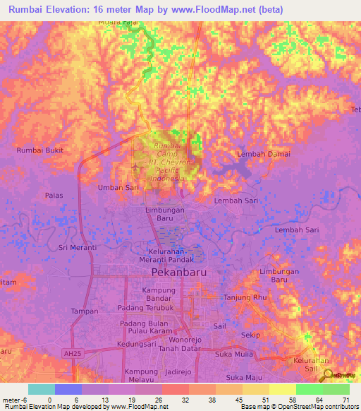 Rumbai,Indonesia Elevation Map