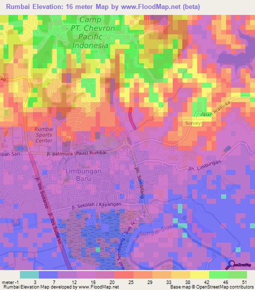 Rumbai,Indonesia Elevation Map