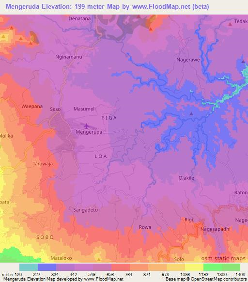 Mengeruda,Indonesia Elevation Map