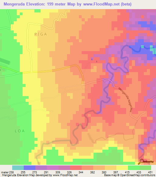 Mengeruda,Indonesia Elevation Map