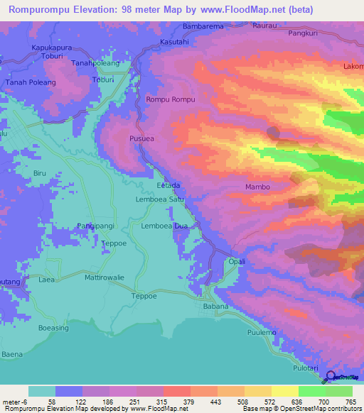 Rompurompu,Indonesia Elevation Map