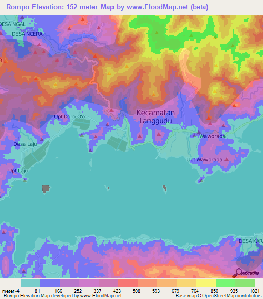 Rompo,Indonesia Elevation Map