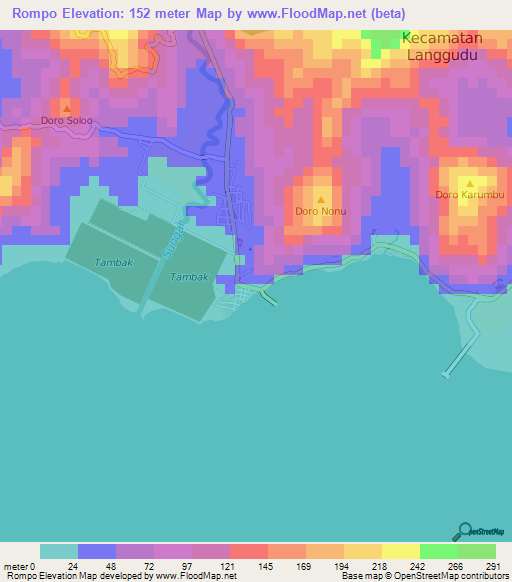 Rompo,Indonesia Elevation Map