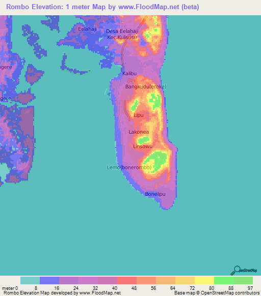 Rombo,Indonesia Elevation Map