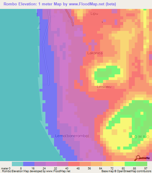 Rombo,Indonesia Elevation Map