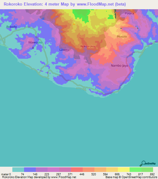 Rokoroko,Indonesia Elevation Map