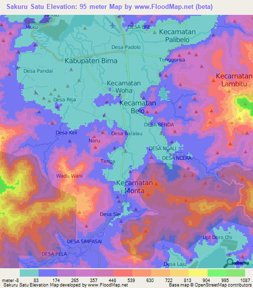 Sakuru Satu,Indonesia Elevation Map