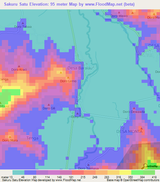 Sakuru Satu,Indonesia Elevation Map