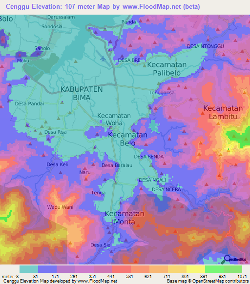 Cenggu,Indonesia Elevation Map