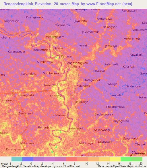 Rengasdengklok,Indonesia Elevation Map