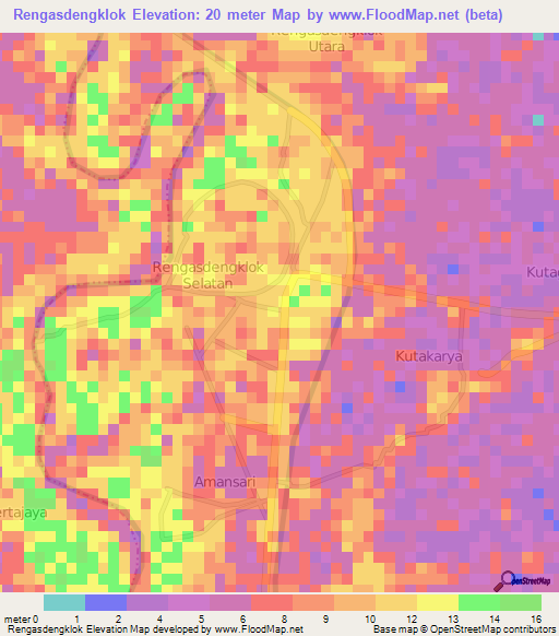 Rengasdengklok,Indonesia Elevation Map