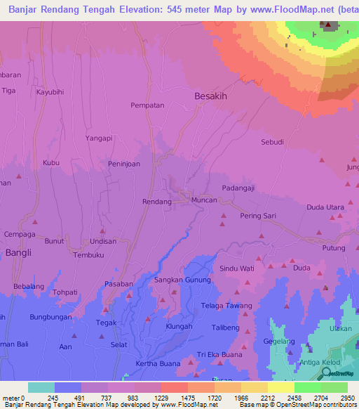 Banjar Rendang Tengah,Indonesia Elevation Map