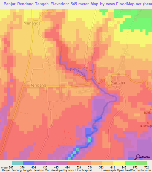 Banjar Rendang Tengah,Indonesia Elevation Map