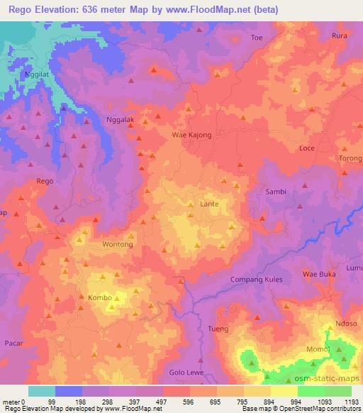 Rego,Indonesia Elevation Map