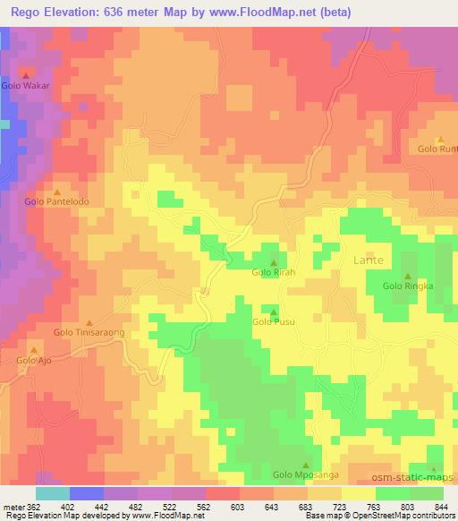 Rego,Indonesia Elevation Map