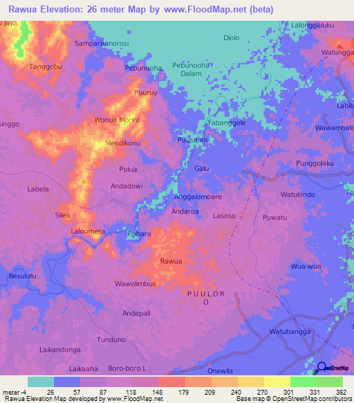 Rawua,Indonesia Elevation Map