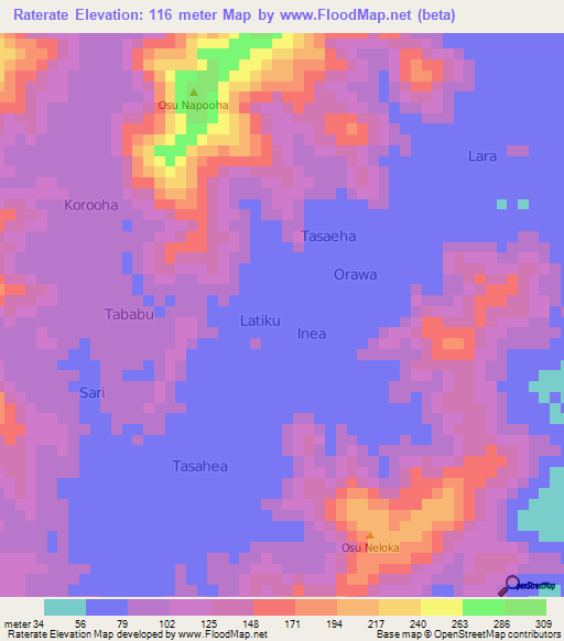 Raterate,Indonesia Elevation Map